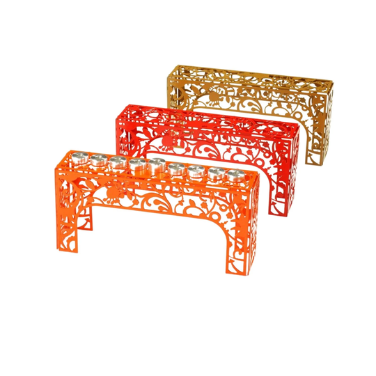 Colorful Aluminum Menorah With Floral Cut-Out Design