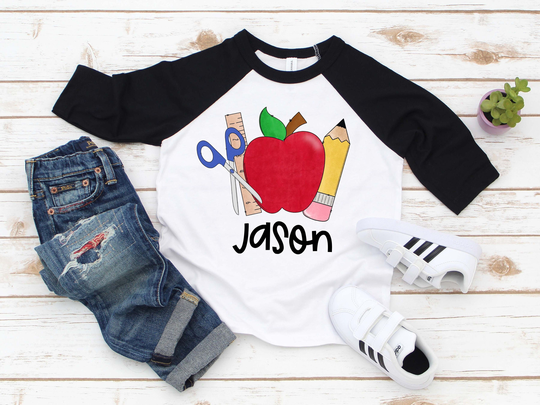 Back To School Boys Pencil, Scissors Shirt, Personalized To Kids Shirt, Back School Supplies With Name, Custom Te