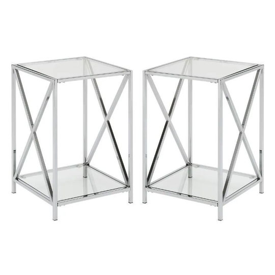 Chrome End Table with Clear Glass Shelves - Set of 2 - 54 x 84