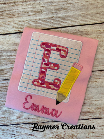 Girls Back To School Paper & Pencil Personalized Embroidered Shirt, Shirt