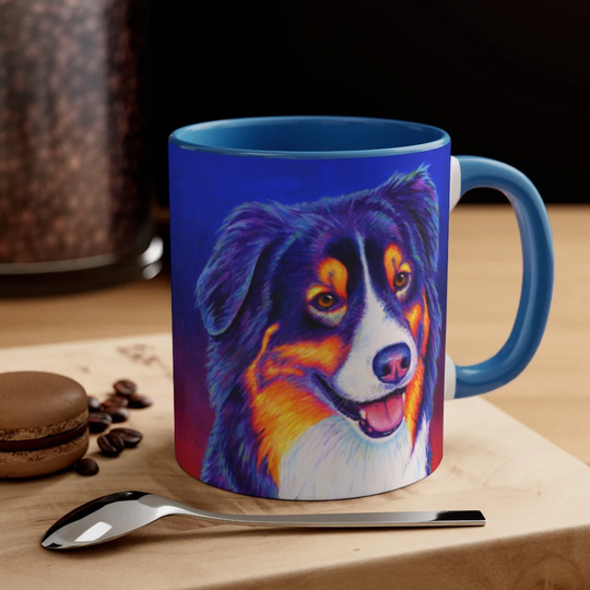Colorful Tricolor Australian Shepherd Dog Cute Rainbow Aussie Pop Art Accent Coffee Mug 11Oz 15Oz