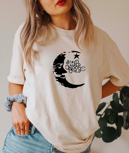 Comfort Colors Boho Stay Wild Moon Child Shirt, Celestial Top, T-Shirt, Comfy Oversized Shirt