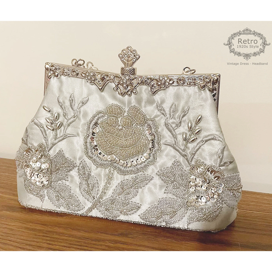 1920S Flapper Beaded Sequin Flower Evening Purse Large Clutch Bag/Roaring 20S Gatsby Accessories Wedding Handbag /Vintage Purses