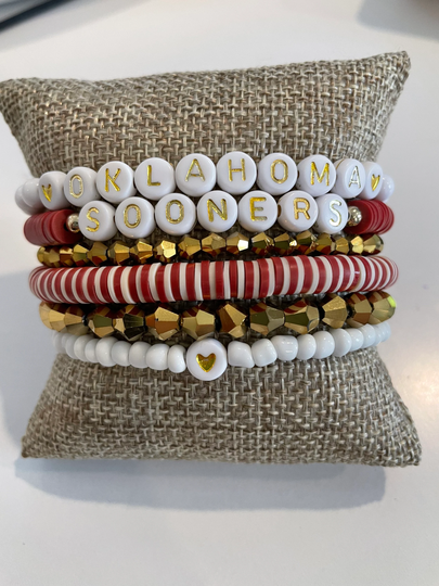 Sooners Gameday Heishi Stackable Bracelets - Set Of 6