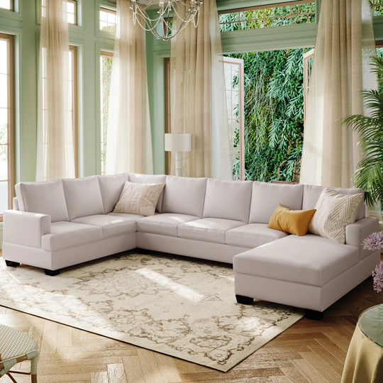 Modern Large Upholstered U-shape Sectional Sofa, Extra Wide Chaise Lounge Couch