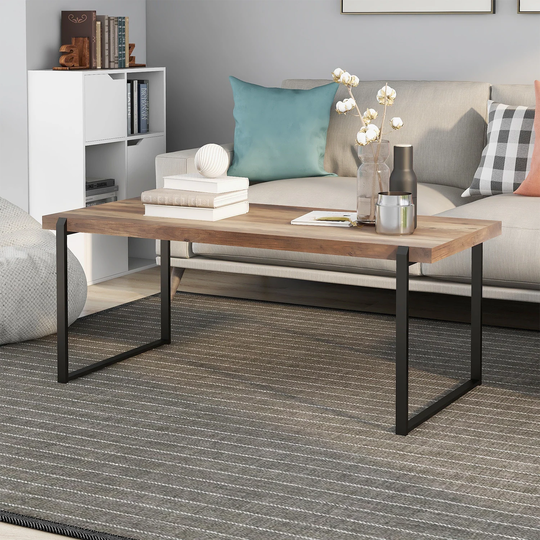 Wooden Coffee Table with Storage Rustic Center Table Industrial Accents Coffee Table Minimalist Wooden Top Metal Frame