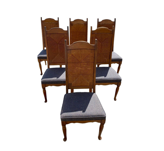 Cathedral High Back Woven Danish Modern Chairs - Set Of 6