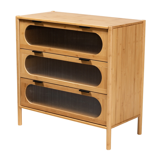 Naresh Mid-Century Modern Transitional Natural Brown Bamboo Wood 3-Drawer Storage Cabinet