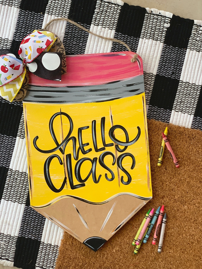 Yellow Pencil Wooden Door Hanger Free Shipping
