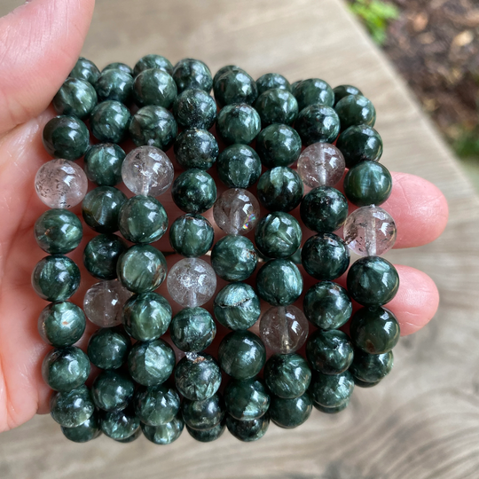 Special Edition- 8-9mm Seraphinite & Herkimer Diamond Bracelets - Bra25
