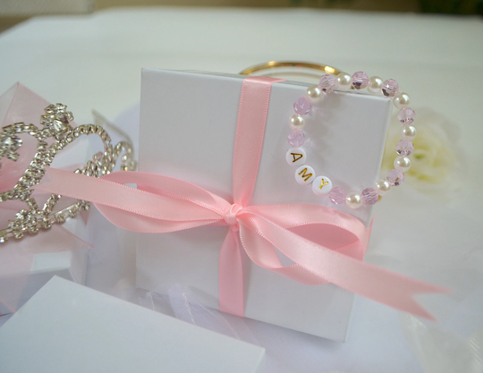 Kids Pearl Pink Bracelet Girls, Name Bracelet, Personalized Toddler Sparkly Pink, Like Swarovski Crystal