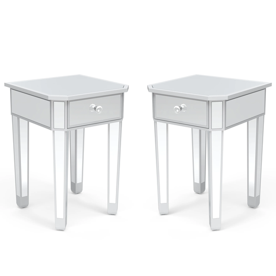 Mirrored Nightstand End Table Modern Bedside Table with Drawer for Bedroom Living Room
