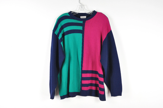 Vintage Color Block Sweater - Large | Comfy Knitwear 1990S Colorful Knitted 90S Cozy Top