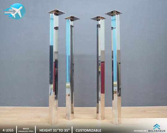 Counter Table Legs, 35" Steel Post Stainless Steel, Height 31"-35" Set(4