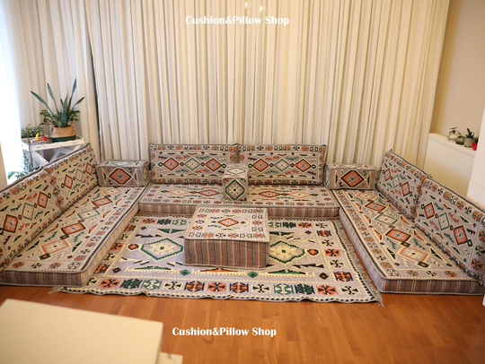 Arabic Sofa Set, Gray Sofa, L Shape Majlis Bohemian Home Decor, Grey Couch, Oriental Custom Order Ottoman Style Decor