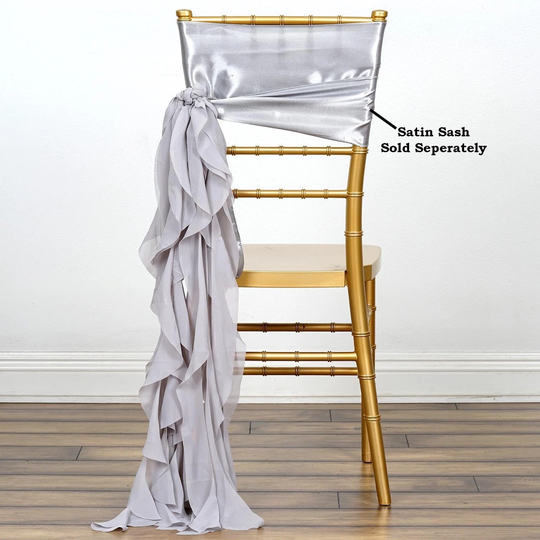 Set Of 6 Strands - Silver Chiffon Sash For Chair Decor, Wedding Sash, Chiavari Sashes