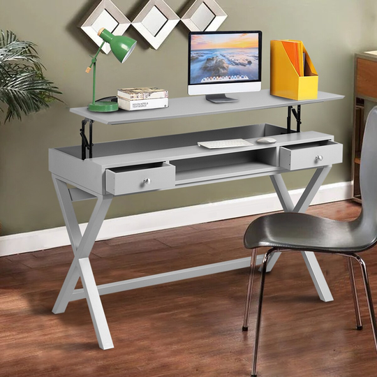 Lift Desk with 2 Drawer , Computer Desk for Home Office, Living Room