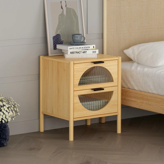 Bamboo 2-Drawer Storage Cabinet Nightstand