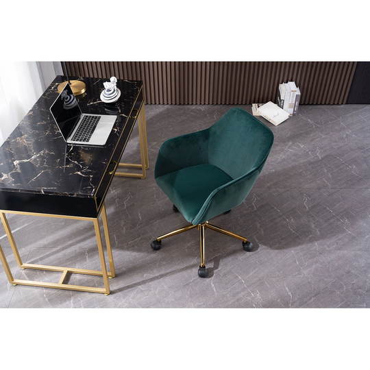 Modern Velvet Material Adjustable Height 360 Revolving Home Office Chair With Gold Metal Legs And Universal Wheel For Indoor