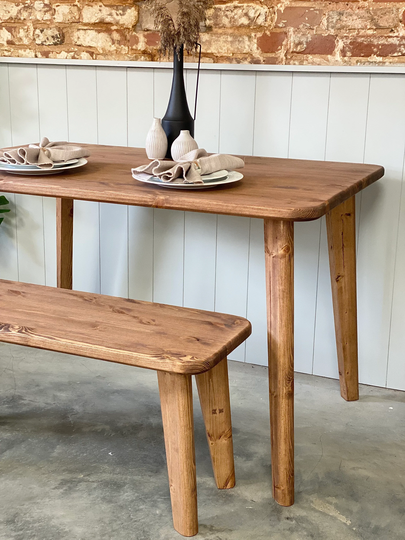 Tivoli // Scandinavian Dining Table & Bench With Pine Tapered Legs