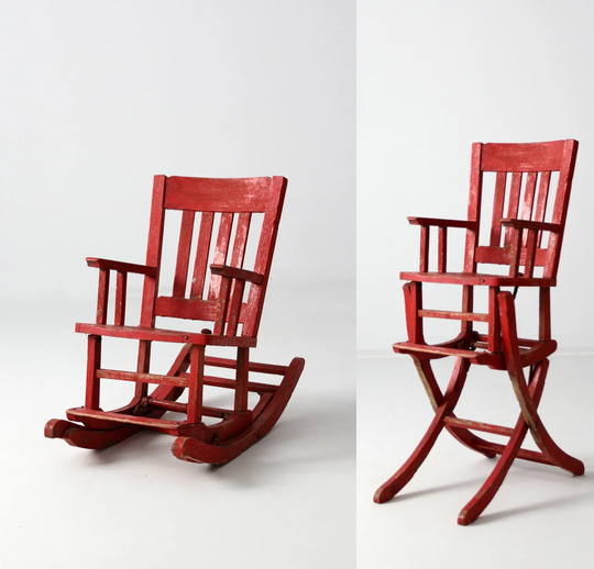 Antique Children's Rocking Chair & High