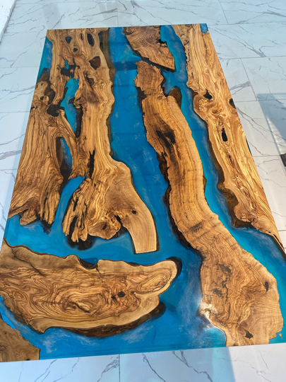 Custom Deep Blue Ocean Epoxy Table - Luxury Table, Resin Live Edge -Special Design