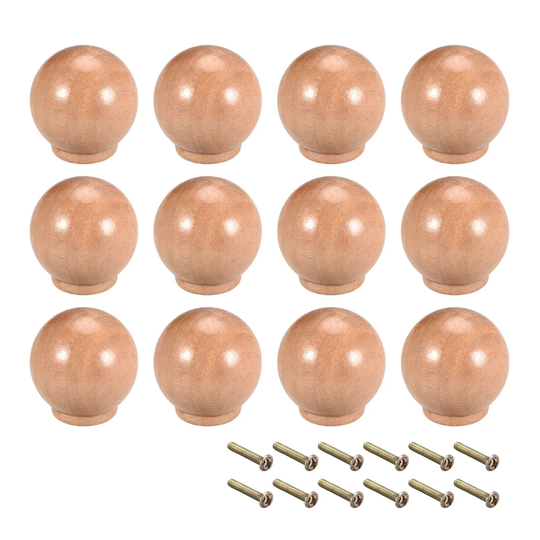 Cabinet Round Pull Knobs, M4 Hole Size, 28mm Knob Dia Drawer 12pcs - Wood Color - 28mmx28mm(D*H)-12pcs