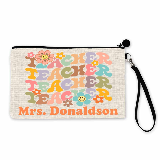 Personalized Retro Vibes Pencil Pouch, Teacher Bag, Available in Other Grades