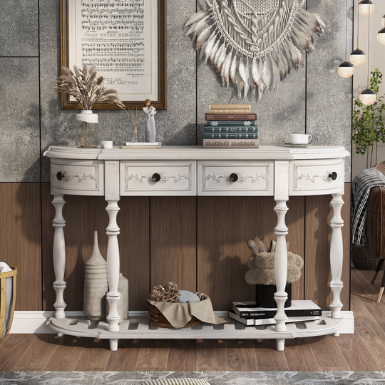 53'' Modern and Contemporary Curved Console Table Sofa Table Entryway Table for Bedroom with 4 Drawers and 1 Shelf
