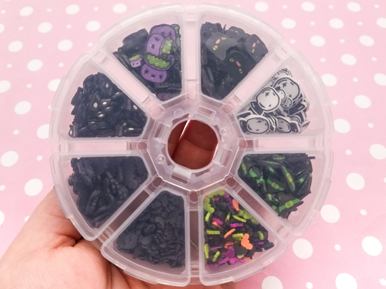 1 Sprinkle Wheel, Something Wicked Halloween Themed Polymer Mix-In Sets With 8 Compartments, Resin Embellishment Kits, Nail Art Kit