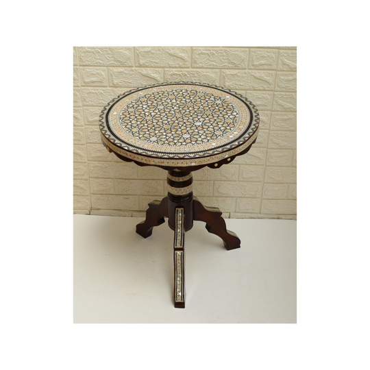 Morocco Side Table, 20" Round Egyptian Mother Of Pearl Inlaid Coffee Mosaic Wooden & End Table