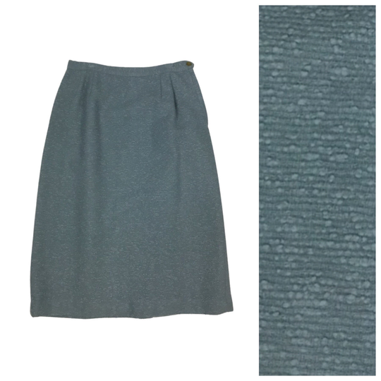 1960S Wool Skirt/60S Pale Blue Nubby Pencil Women's Large