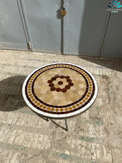 Garden Table Made From Mosaic Tiles Round For Indoor & Outdoor 100% Handcrafted, Mid Century Art Table