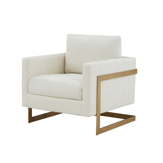 Modrest Prince Contemporary Cream & Gold Fabric Accent Chair