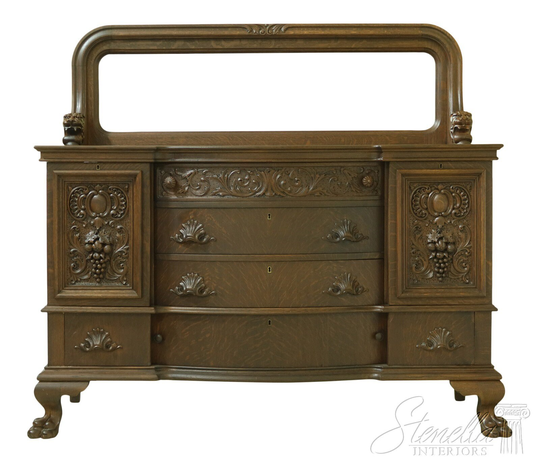 F32954Ec American Antique Victorian Griffin Carved Oak Sideboard