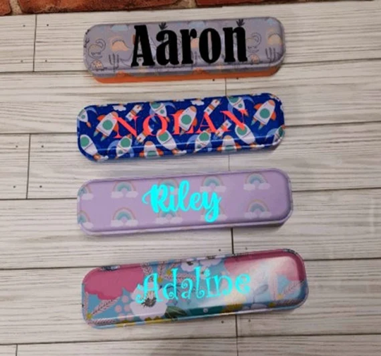 Personalized Pencil Boxes - Back To School - Custom Pencil Personalized School Dinosaur-Rainbows-Space-Floral