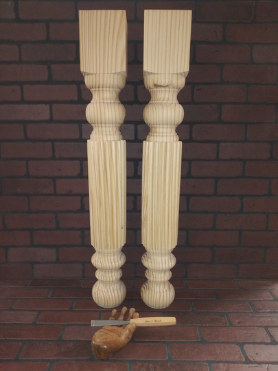 Genuine Hand Turned Reeded Island Table Legs 5 X 34 1/2""