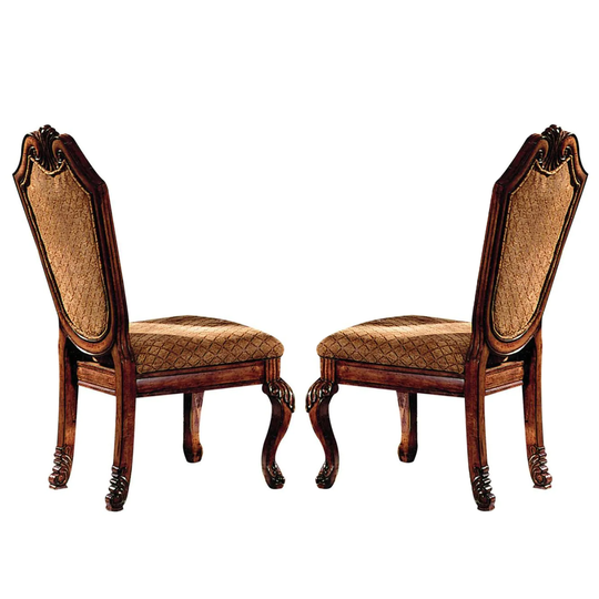 Set of 2 Fabric Upholstered Dining Side Chair in Cherry Finish