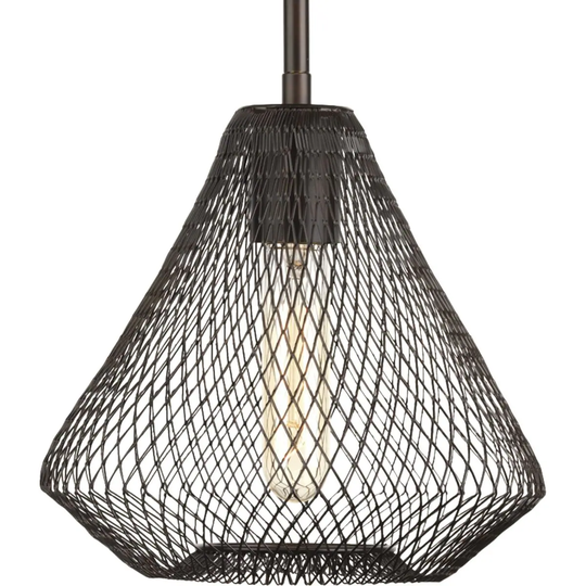 Mesh Collection One-Light Antique Bronze Farmhouse Pendant Light - 10.370" x 13.370" x 10.750"