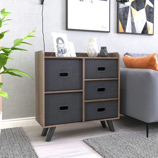 5 Drawer Storage Chest, Easy Pull Fabric Drawers Dresser Storage Organizer for Bedroom Hallway Entryway Closet with Wood Top