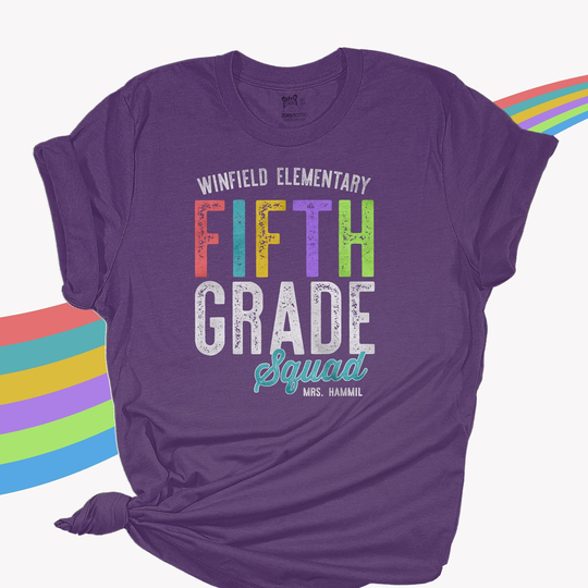Fifth Grade Squad Colorful Letters Pick Your Colors Kindergarten Simple Teacher Team Shirts Back To School T-Shirts Matching