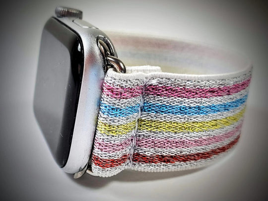 Pink Blue Yellow Stripe Shiny Elastic Watch Band For Apple -38mm 40mm 41mm 42mm 44mm 45mm ; All Series | Models 1 - 8 & Se