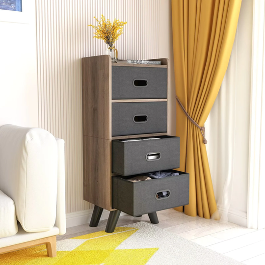 4 Drawer Fabric Dresser Storage Tower, 4-Tier Wide Drawer Dresser, Fabric Storage Tower with Handrail and Removable Drawers