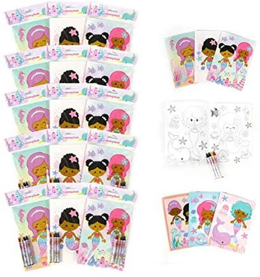 Rainbow Mermaid Coloring Books With Crayons Party Favors