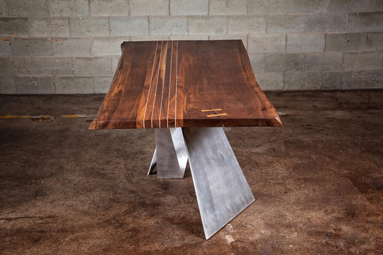 Black Walnut Dining Table Live Edge With Aluminum Inserts