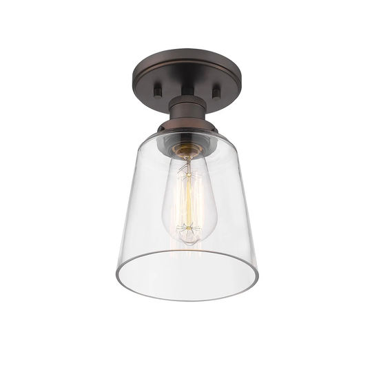 1 Light Mini Bell-shaped Glass Semi-Flush Light in Oil Rubbed Bronze
