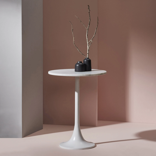 Cocktail Table in White Powder Coated Base With Matching Marble Top