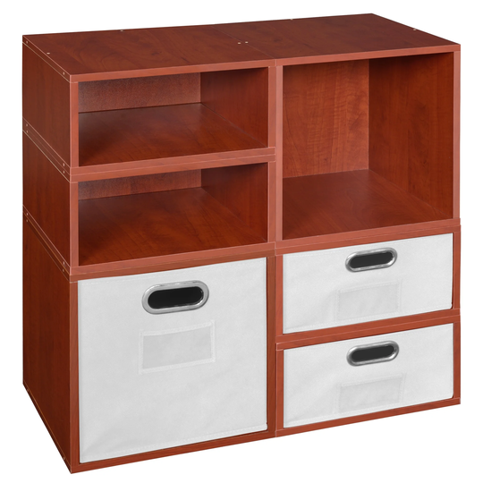 Noble Connect Storage Set- 2 Full Cubes/4 Half Cubes with Foldable Storage Bins- Cherry/White