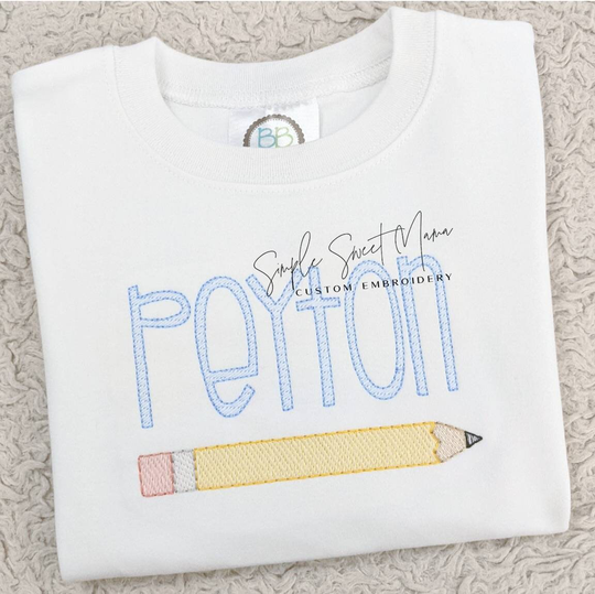 Back To School Pencil Monogram Embroidery T-Shirt/Bubble/Romper