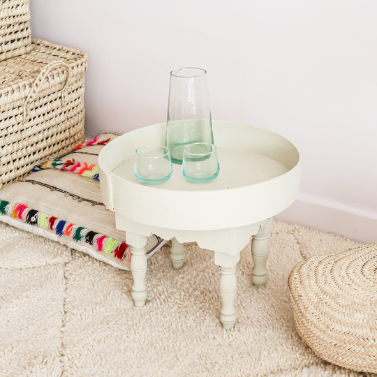 Round Coffee Table in Pale Green Stained Wood, Diameter 16 Or 20 Inches